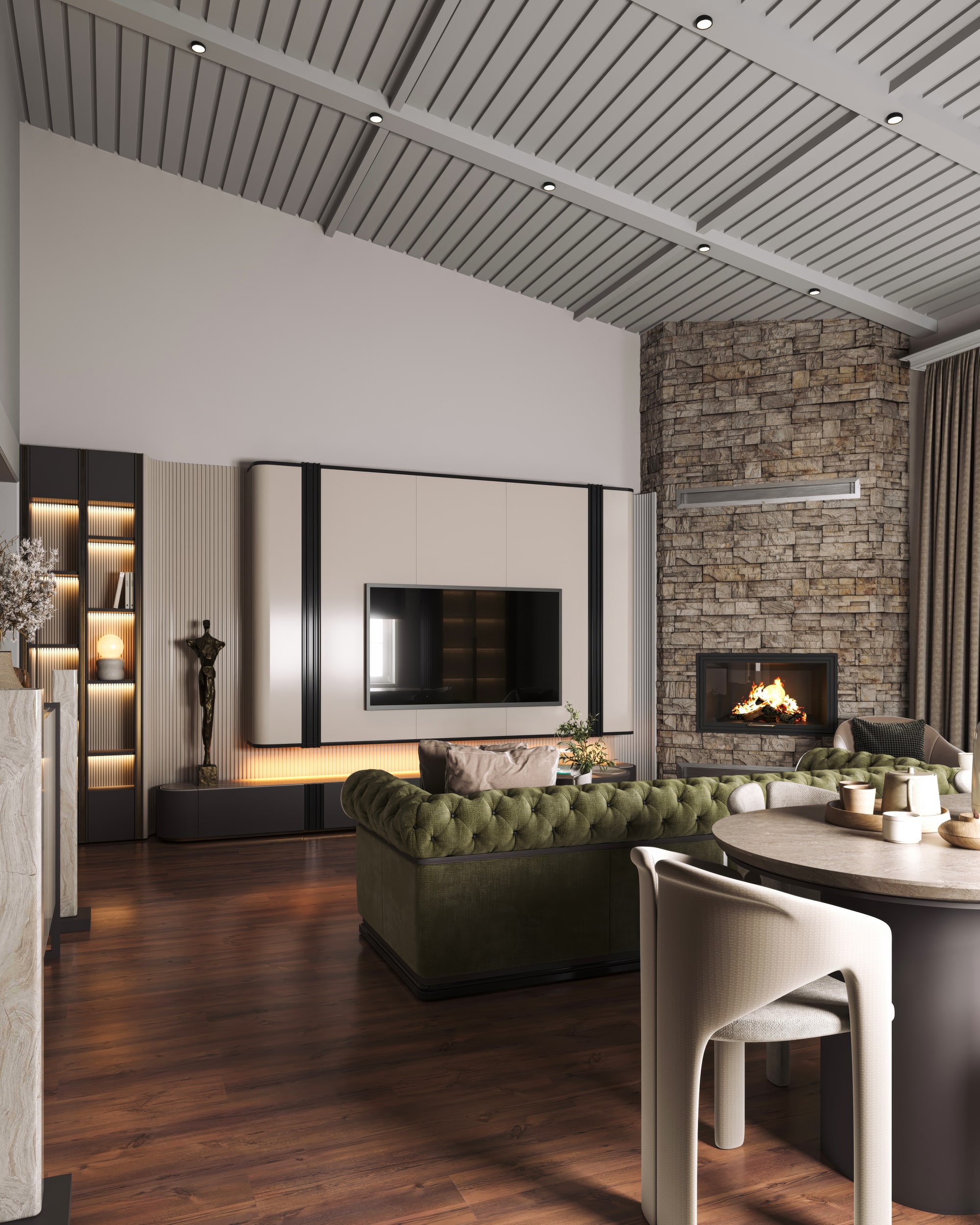 Sabit mobilya ve iç mekan detaylarını gösteren 3D modelleme ve render hizmeti
